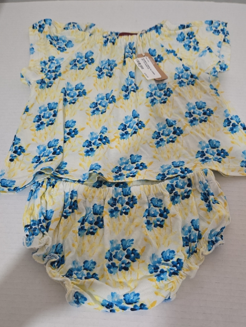 Milkbarn Bamboo Dress Blue & Yellow Floral and Matching Bloomers Set 3-6mo
